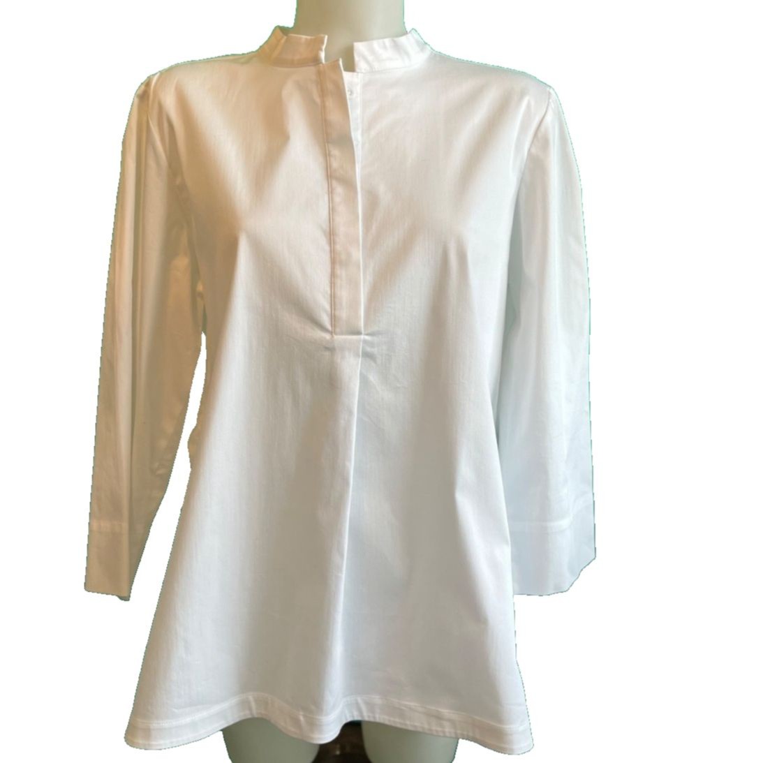 Ming Wang Women’s White Cuff Sleeve High Low Cotton Blouse Minimalist Size Large